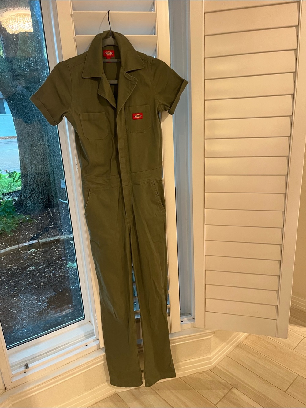 Dickies army green jumpsuit with pockets and zipper